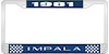 1981 Impala Blue And Chrome License Plate Frame With White Lettering - image 1