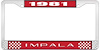 1981 Impala Red And Chrome License Plate Frame With White Lettering - image 1