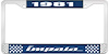 1981 Impala Blue And Chrome License Plate Frame With White Lettering - image 1