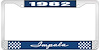 1982 Impala Blue And Chrome License Plate Frame With White Lettering - image 1