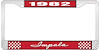 1982 Impala Red And Chrome License Plate Frame With White Lettering - image 1