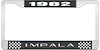1982 Impala Black And Chrome License Plate Frame With White Lettering - image 1