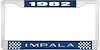1982 Impala Blue And Chrome License Plate Frame With White Lettering - image 1