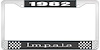 1982 Impala Black And Chrome License Plate Frame With White Lettering - image 1
