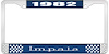 1982 Impala Blue And Chrome License Plate Frame With White Lettering - image 1
