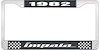 1982 Impala Black And Chrome License Plate Frame With White Lettering - image 1
