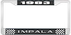 1983 Impala Black And Chrome License Plate Frame With White Lettering - image 1