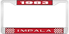 1983 Impala Red And Chrome License Plate Frame With White Lettering - image 1