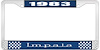 1983 Impala Blue And Chrome License Plate Frame With White Lettering - image 1