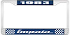 1983 Impala Blue And Chrome License Plate Frame With White Lettering - image 1