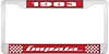 1983 Impala Red And Chrome License Plate Frame With White Lettering - image 1