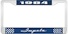 1984 Impala Blue And Chrome License Plate Frame With White Lettering - image 1