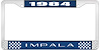 1984 Impala Blue And Chrome License Plate Frame With White Lettering - image 1