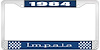 1984 Impala Blue And Chrome License Plate Frame With White Lettering - image 1