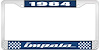 1984 Impala Blue And Chrome License Plate Frame With White Lettering - image 1