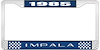 1985 Impala Blue And Chrome License Plate Frame With White Lettering - image 1