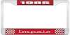 1985 Impala Red And Chrome License Plate Frame With White Lettering - image 1