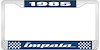 1985 Impala Blue And Chrome License Plate Frame With White Lettering - image 1