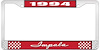 1994 Impala Red And Chrome License Plate Frame With White Lettering - image 1