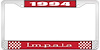 1994 Impala Red And Chrome License Plate Frame With White Lettering - image 1