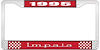 1995 Impala Red And Chrome License Plate Frame With White Lettering - image 1
