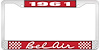 1961 Bel Air Red And Chrome License Plate Frame With White Lettering - image 1