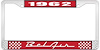 1962 Bel Air Red And Chrome License Plate Frame With White Lettering - image 1