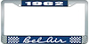 1962 Bel Air Blue And Chrome License Plate Frame With White Lettering - image 1