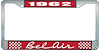 1962 Bel Air Red And Chrome License Plate Frame With White Lettering - image 1