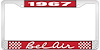 1967 Bel Air Red And Chrome License Plate Frame With White Lettering - image 1