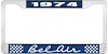 1974 Bel Air Blue And Chrome License Plate Frame With White Lettering - image 1