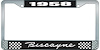 1958 Biscayne Black And Chrome License Plate Frame With White Lettering - image 1