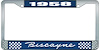 1958 Biscayne Blue And Chrome License Plate Frame With White Lettering - image 1