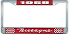 1958 Biscayne Red And Chrome License Plate Frame With White Lettering - image 1