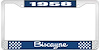 1958 Biscayne Blue And Chrome License Plate Frame With White Lettering - image 1