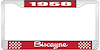 1958 Biscayne Red And Chrome License Plate Frame With White Lettering - image 1