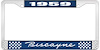 1959 Biscayne Blue And Chrome License Plate Frame With White Lettering - image 1