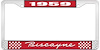 1959 Biscayne Red And Chrome License Plate Frame With White Lettering - image 1