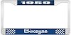 1959 Biscayne Blue And Chrome License Plate Frame With White Lettering - image 1