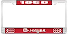 1959 Biscayne Red And Chrome License Plate Frame With White Lettering - image 1