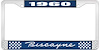 1960 Biscayne Blue And Chrome License Plate Frame With White Lettering - image 1