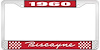 1960 Biscayne Red And Chrome License Plate Frame With White Lettering - image 1