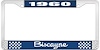 1960 Biscayne Blue And Chrome License Plate Frame With White Lettering - image 1