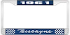 1961 Biscayne Blue And Chrome License Plate Frame With White Lettering - image 1