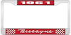 1961 Biscayne Red And Chrome License Plate Frame With White Lettering - image 1