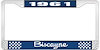 1961 Biscayne Blue And Chrome License Plate Frame With White Lettering - image 1