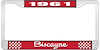 1961 Biscayne Red And Chrome License Plate Frame With White Lettering - image 1