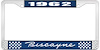 1962 Biscayne Blue And Chrome License Plate Frame With White Lettering - image 1