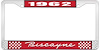 1962 Biscayne Red And Chrome License Plate Frame With White Lettering - image 1