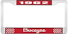 1962 Biscayne Red And Chrome License Plate Frame With White Lettering - image 1